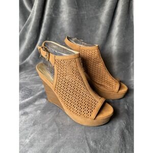 GUESS Shoes Womens Size 8.5 Brown Slingback Wedge Sandals Cutout Peep Toe Heels